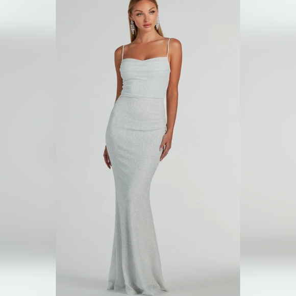 Erica Cowl Neck Mermaid Glitter Formal Dress - Picture 1 of 7